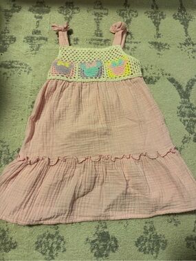 Disney Pink Cotton Dress with Crochet Accent